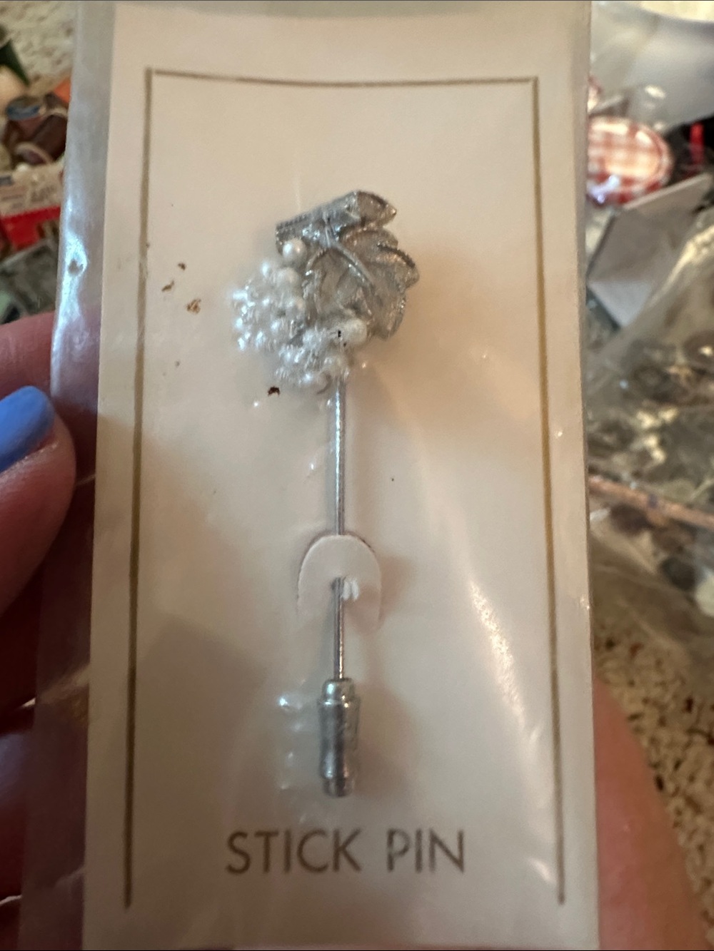 Vintage Silver Floral Stick Pin with grapevine